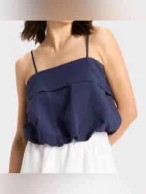 NWT Navy Spaghetti Strap Blouson Bubble Tank Top